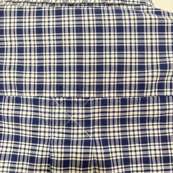 Land's End Blue White Small Checkered Cotton Button Down Shirt Men's Large 16.5 - Picture 10 of 11